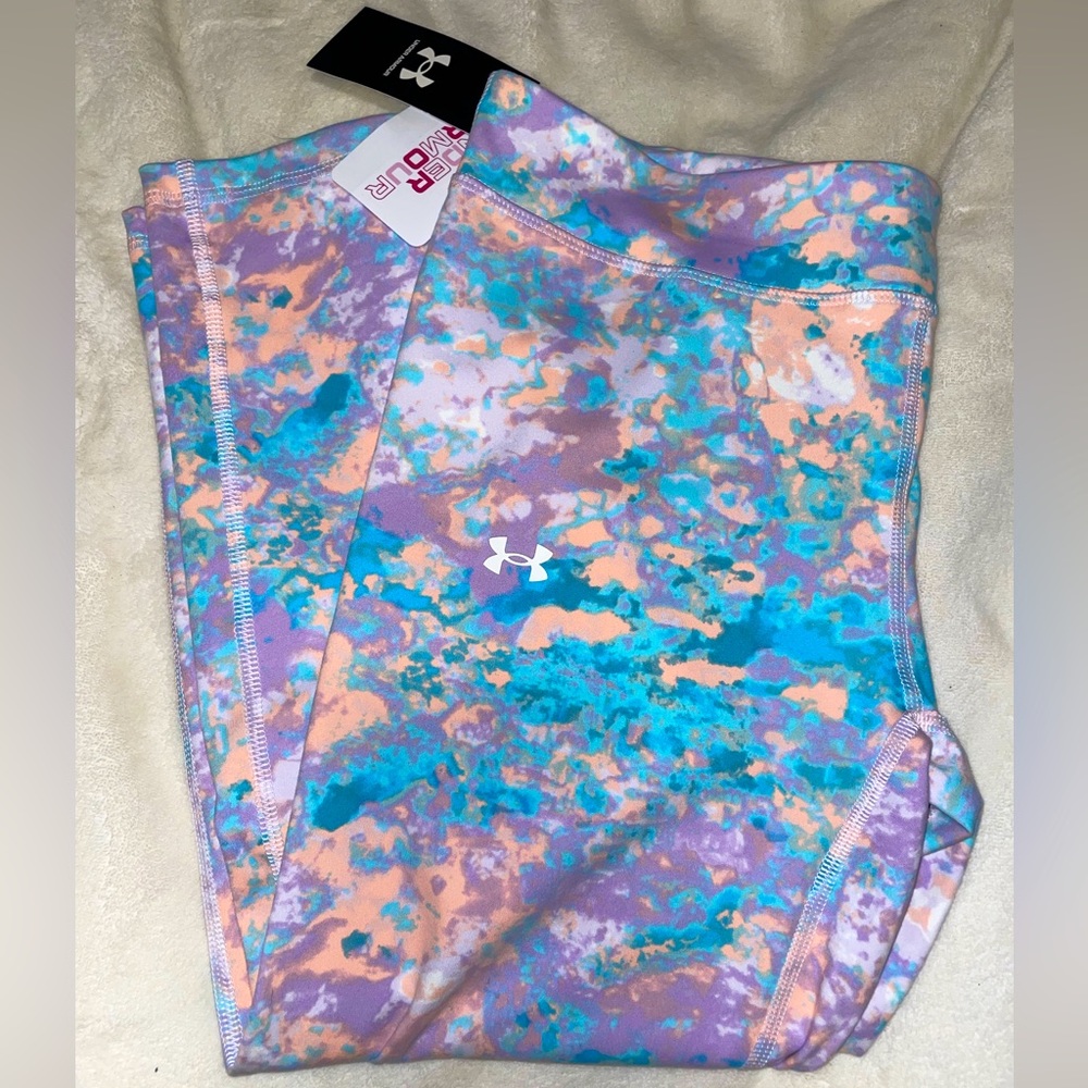NWT Girls XL/18 Under Armour Motion Printed Ankle Leggings Peach Blue Purple